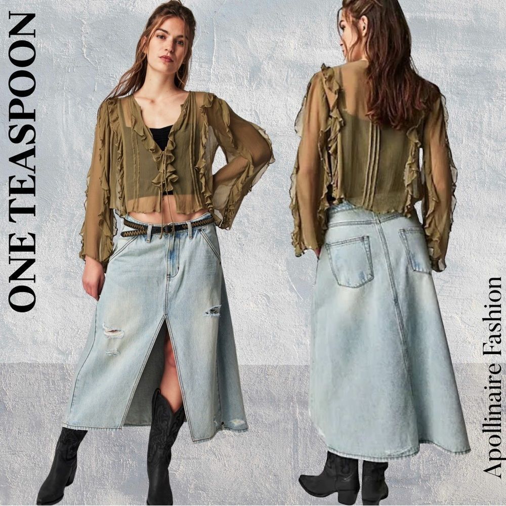 One Teaspoon Mrs Carter Denim Skirt in Kansas Blue Size 26 NWT